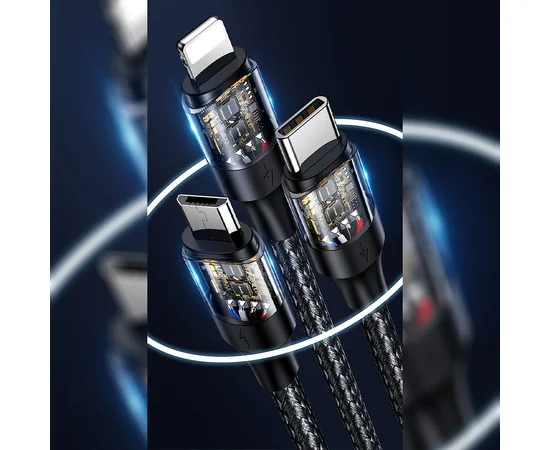 Дата кабель Usams US-SJ511 U71 All in One Aluminum Alloy USB + Type-C to Triple Head 3in1 100W(1.2m) Black