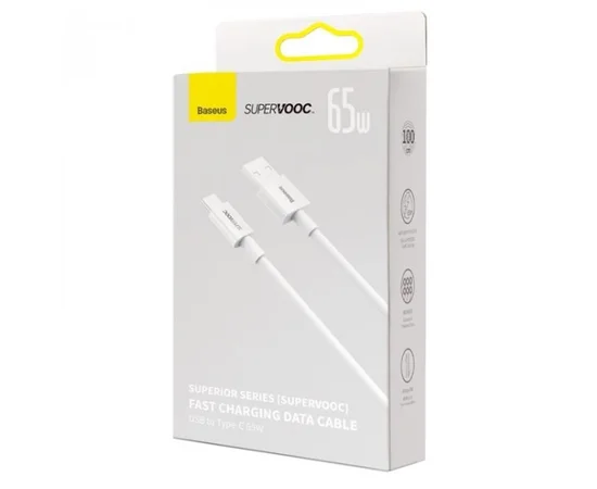 Дата кабель Baseus Superior Series (SUPERVOOC) Fast Charging USB to Type-C 65W 1m (CAYS00090) White