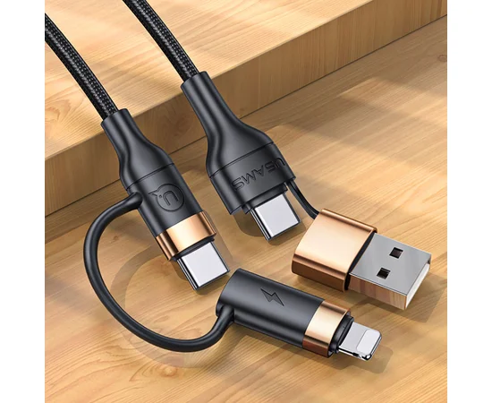 Дата кабель Usams US-SJ483 U62 USB + Type-C to Type-C + Lightning PD (1.2m) Черный