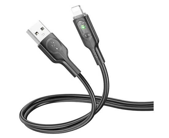 Дата кабель Hoco U120 Transparent explore intelligent power-off USB to Lightning (1.2m) Black