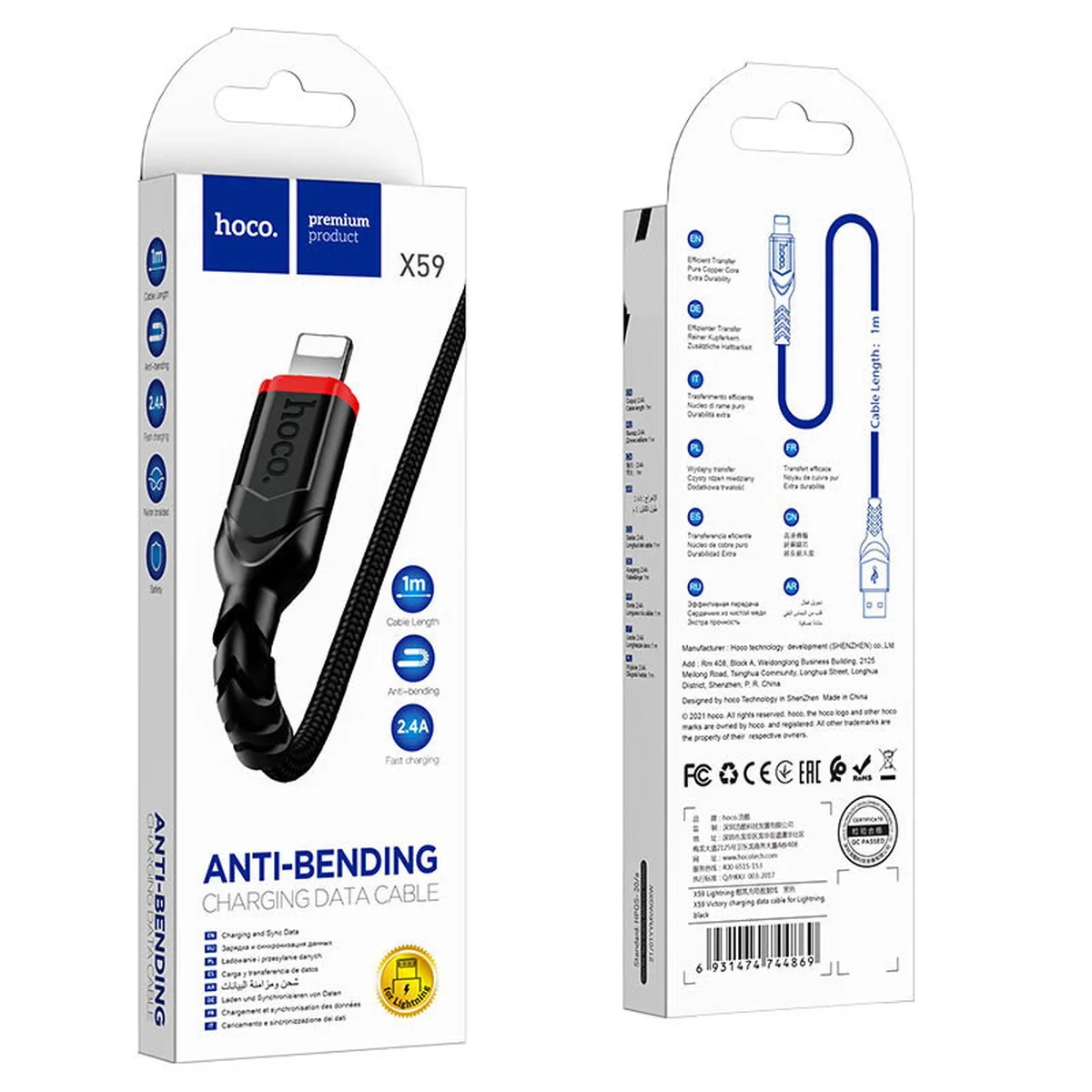 Дата кабель Hoco X59 Victory USB to Lightning (1m) Черный