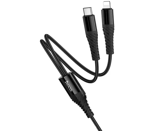 Дата кабель Hoco X123 Victory 2in1 Type-C to Lightning/Type-C 3A (1m) Black