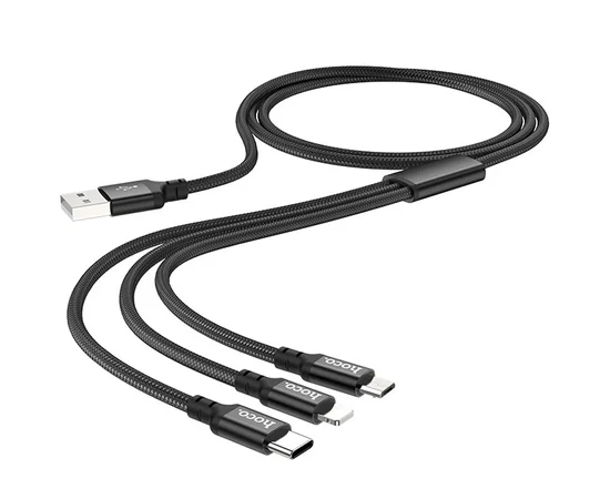 Дата кабель Hoco X14 Times Speed 3in1 (Lightning+Micro USB+Type-C) (1m) Черный