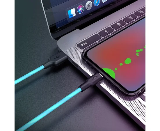 Дата кабель Hoco X21 Plus Fluorescent Silicone MicroUSB Cable (1m) Голубой
