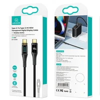 Дата кабель USAMS US-SJ590 Type-C to Type-C PD 100W Transparent Digital Display Cable (1.2m) Black