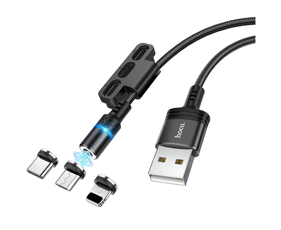 Дата кабель Hoco DU42 Magnetic 3in1 Lightning-microUSB-Type-C (1m) Черный