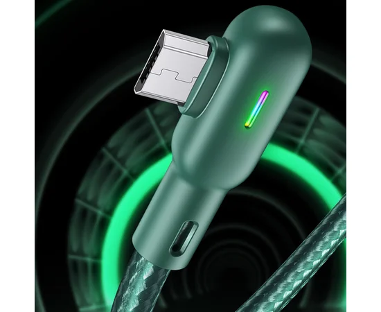 Дата кабель USAMS US-SJ458 U57 Micro Dual Right-angle Cable With Colorful Light (1.2m) Зеленый