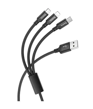 Дата кабель Hoco X14 Times Speed 3in1 (Lightning+Micro USB+Type-C) (1m) Черный
