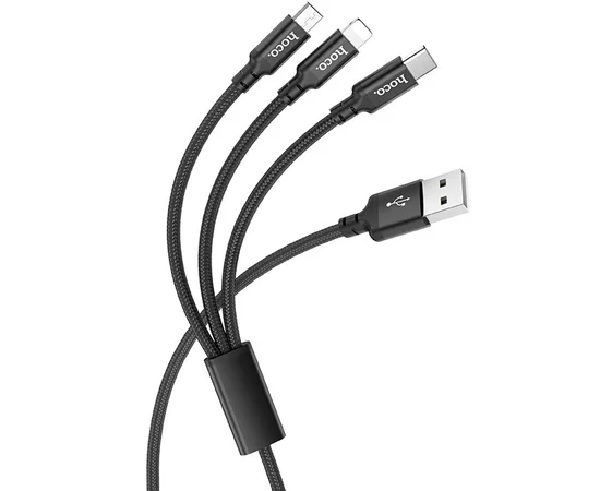 Дата кабель Hoco X14 Times Speed 3in1 (Lightning+Micro USB+Type-C) (1m) Черный