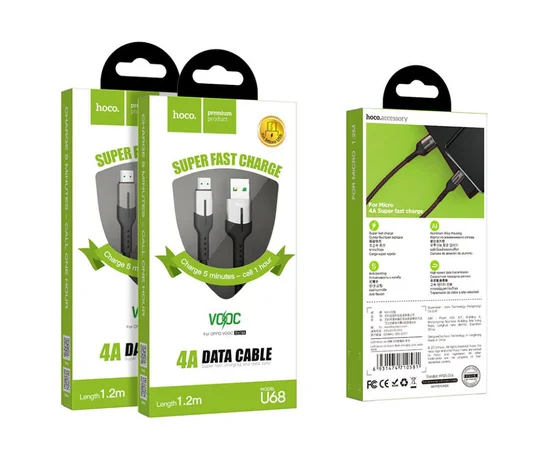 Дата кабель Hoco U68 "Gusto" MicroUSB 4A (1.2m) Черный