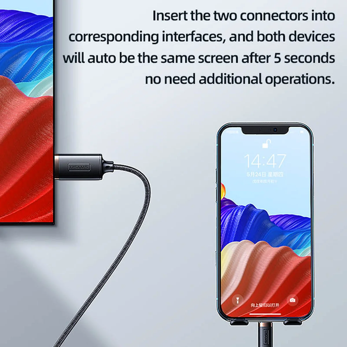 Дата кабель Usams US-SJ509 U70 Lightning to HDMI HD (2m) Black