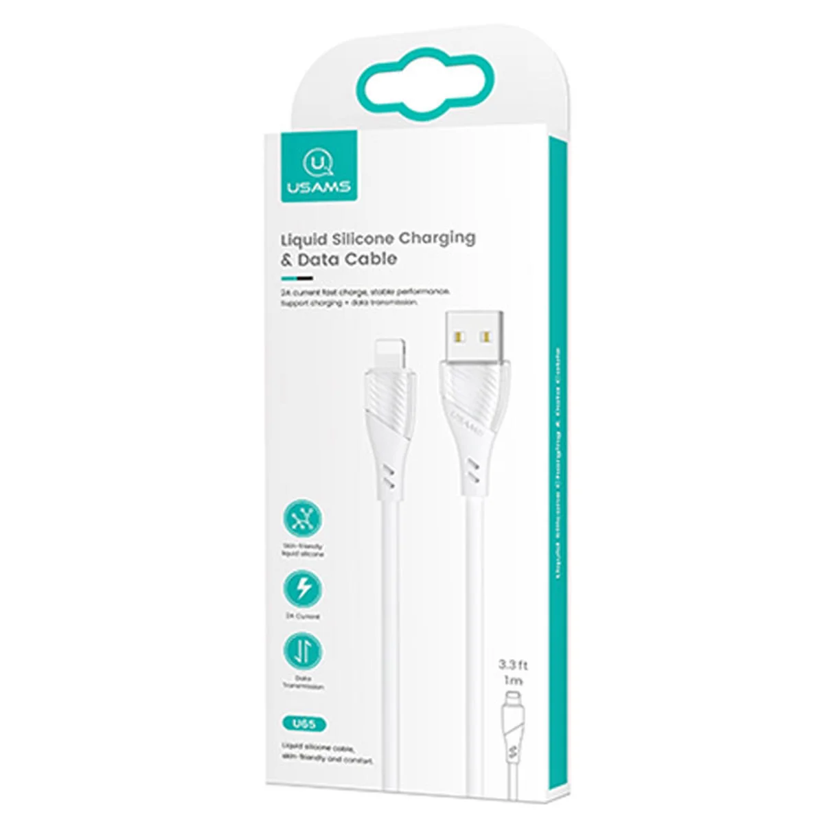 Дата кабель Usams US-SJ493 U65 Liquid Silicone USB to Lightning 3A 1m Білий