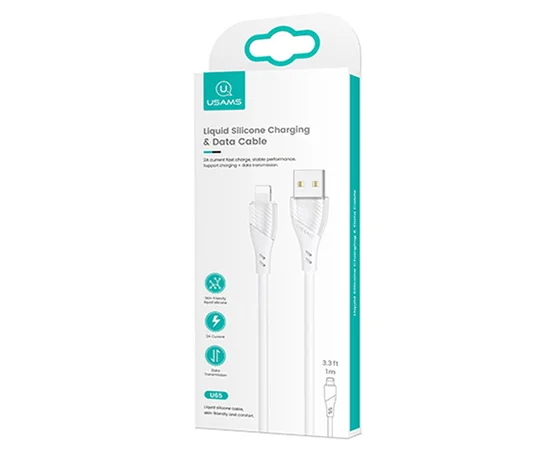Дата кабель Usams US-SJ493 U65 Liquid Silicone USB to Lightning 3A 1m Белый