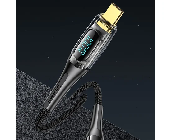 Дата кабель USAMS US-SJ591 Type-C to Type-C PD 100W Transparent Digital Display Cable (2m) Black