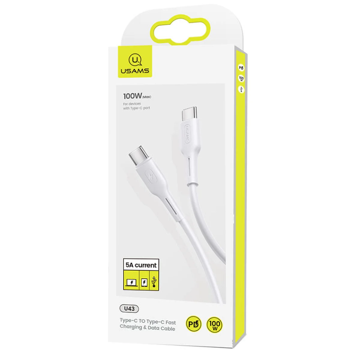 Дата кабель USAMS US-SJ459 U43 Type-C to Type-C 100W PD (1.2m) Білий