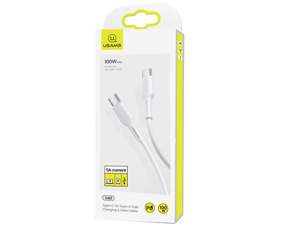 Дата кабель USAMS US-SJ459 U43 Type-C to Type-C 100W PD (1.2m) Белый