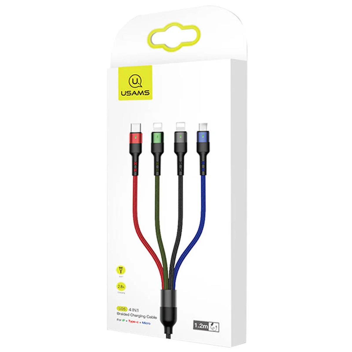 Дата кабель Usams US-SJ411 U26 4in1 USB to Combo 2A (0.35m) Чорний