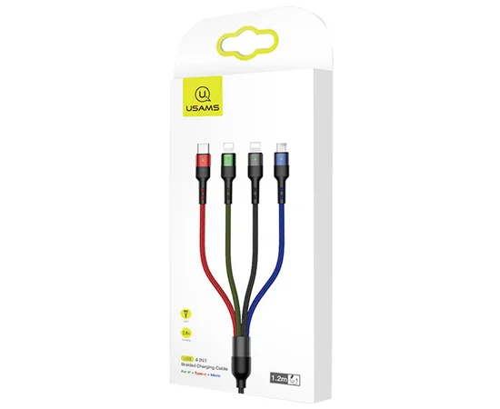 Дата кабель Usams US-SJ411 U26 4in1 USB to Combo 2A (0.35m) Черный