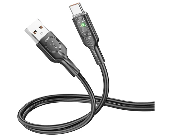 Дата кабель Hoco U120 Transparent explore intelligent power-off USB to Type-C 5A (1.2m) Black