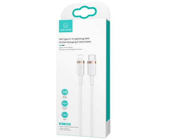 Дата кабель Usams US-SJ484 U63 Type-C To Lightning 20W PD (1.2m) Белый