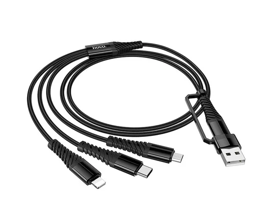 Дата кабель Hoco X123 Victory 3in1 Type-C to Lightning/Type-C/MicroUSB 3A (1m) Black