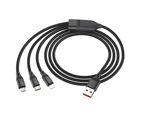 Дата кабель Hoco U104 Ultra 6A 3in1 Lightning -MicroUSB-Type-C (1.2m) Черный