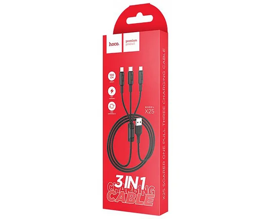 Дата кабель Hoco X25 "Soarer" 3in1 Lightning -MicroUSB-Type-C Черный