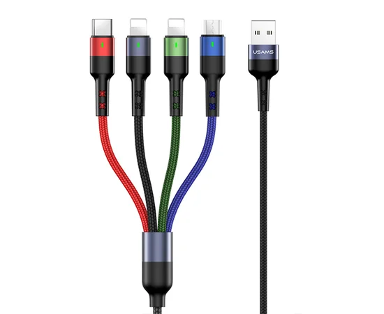 Дата кабель Usams US-SJ411 U26 4in1 USB to Combo 2A (0.35m) Черный