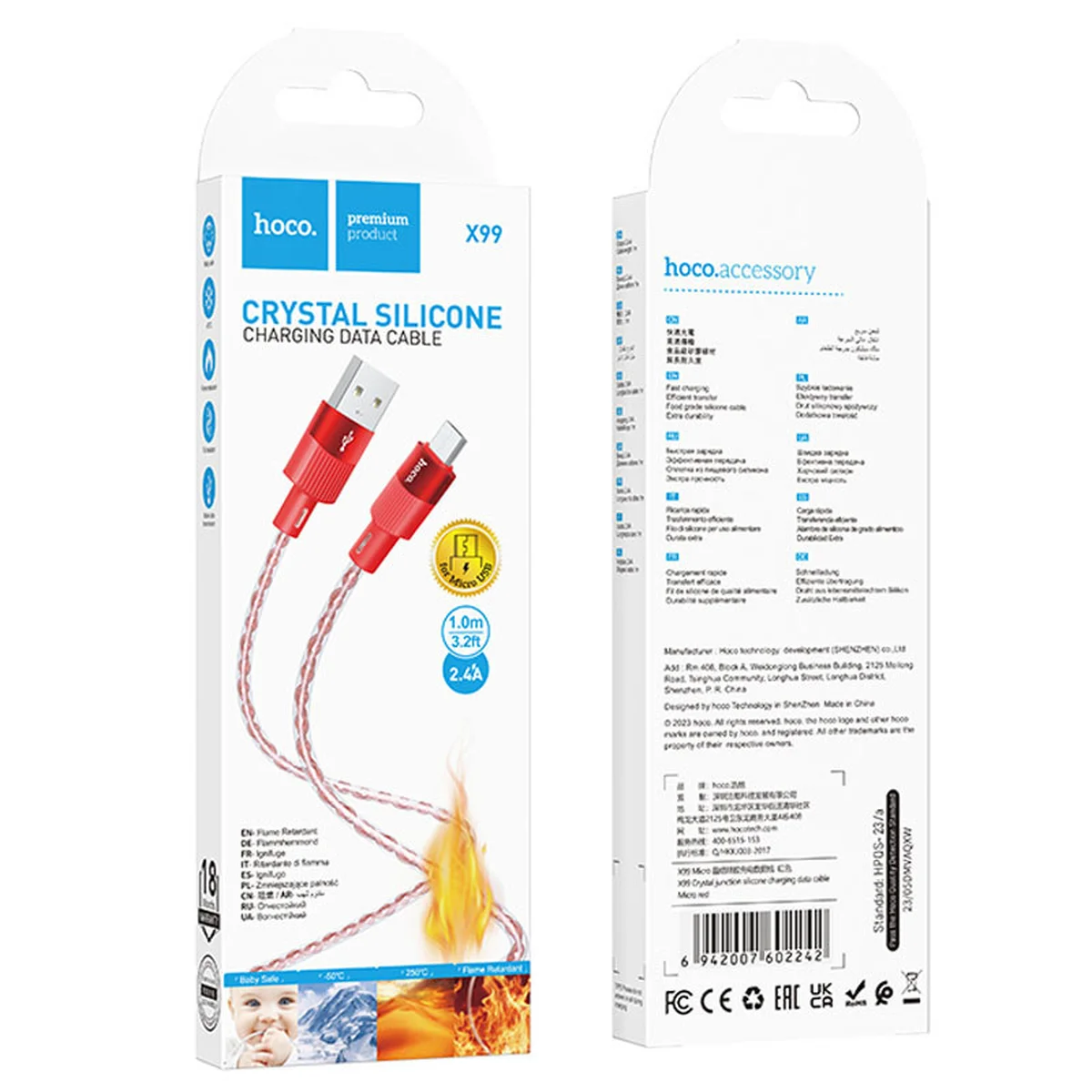 Дата кабель Hoco X99 Crystal Junction USB to MicroUSB (1.2m) Red