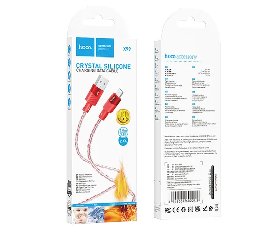Дата кабель Hoco X99 Crystal Junction USB to MicroUSB (1.2m) Red