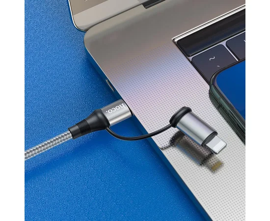 Дата кабель Hoco X50 2 in 1 Exquisito PD 60W Type-C to Lightning/Type-C 3A (1m) Серый