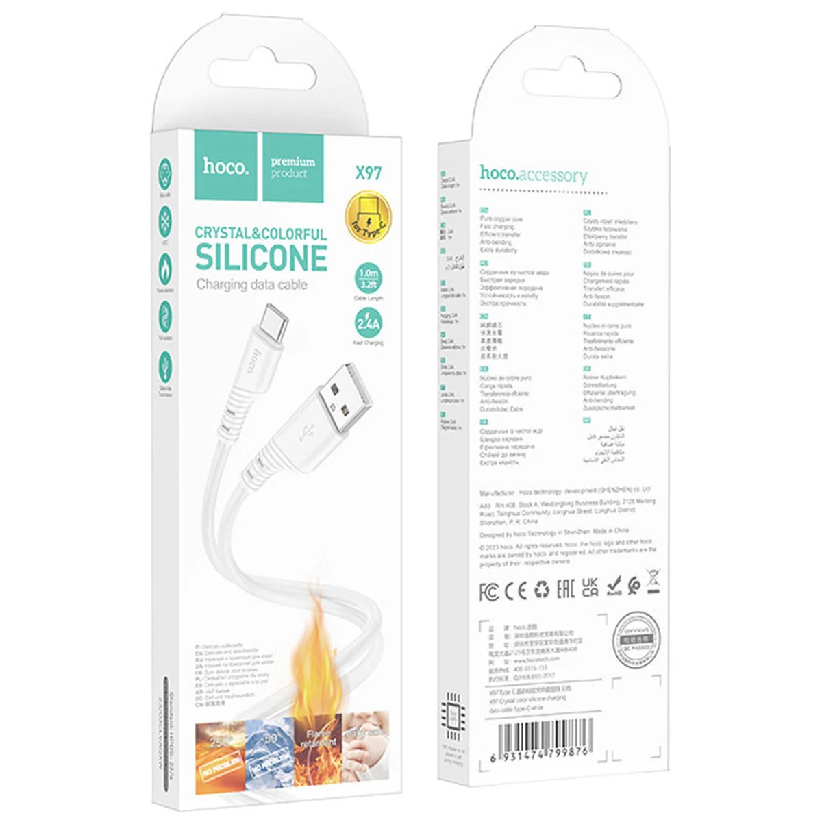 Дата кабель Hoco X97 Crystal color USB to Type-C (1m) White