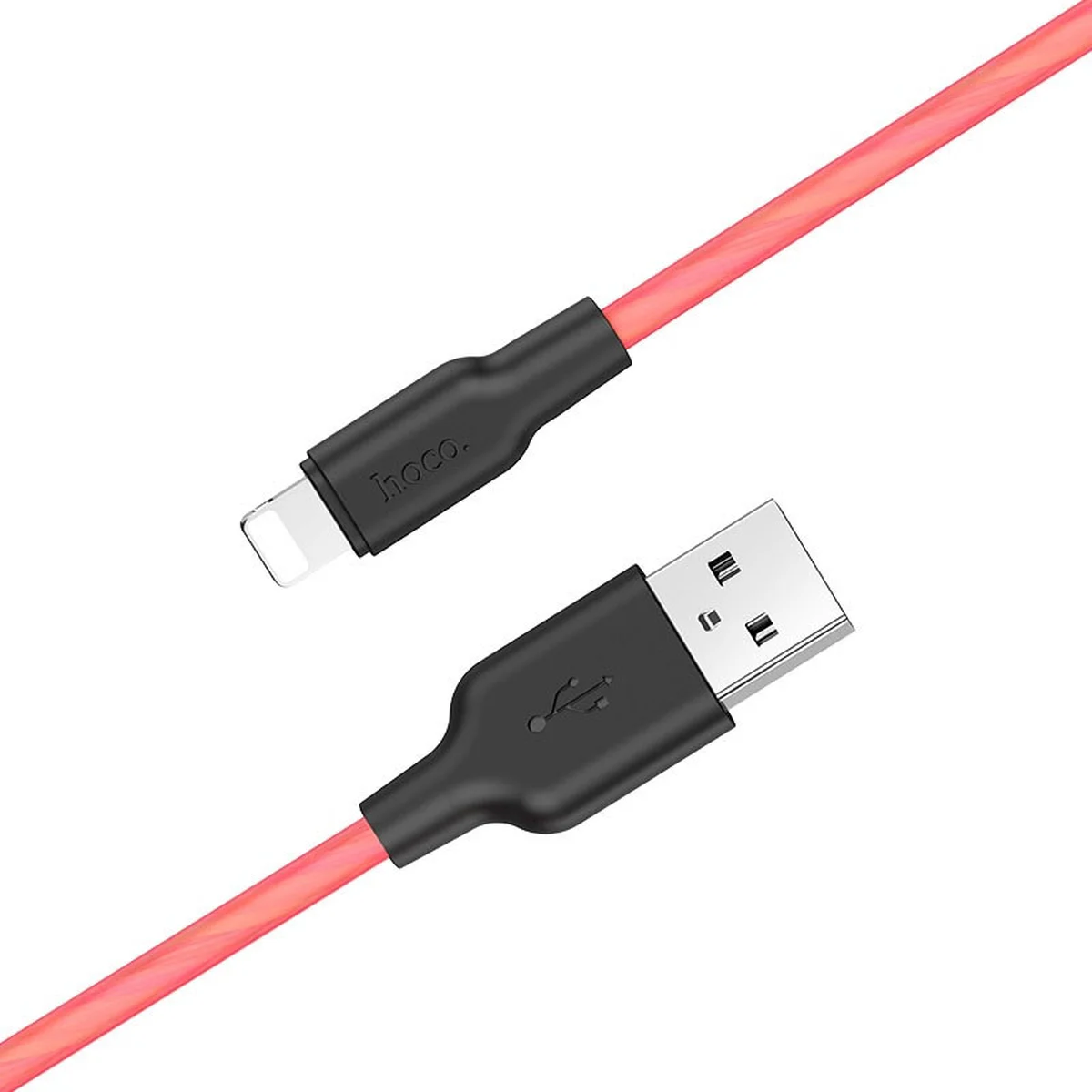 Дата кабель Hoco X21 Plus Fluorescent Silicone Lightning Cable (1m) Червоний