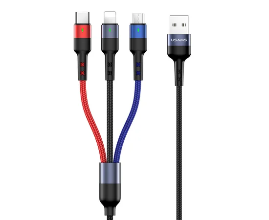 Дата кабель Usams US-SJ412 U26 3in1 USB to Combo 2A (3m) Черный