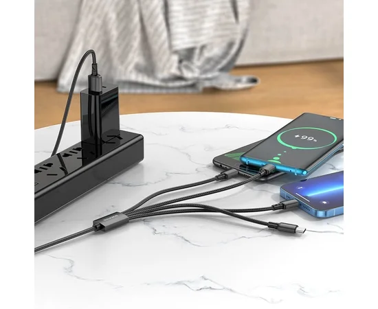 Дата кабель Borofone BX72 USB to 3in1 (1m) Черный