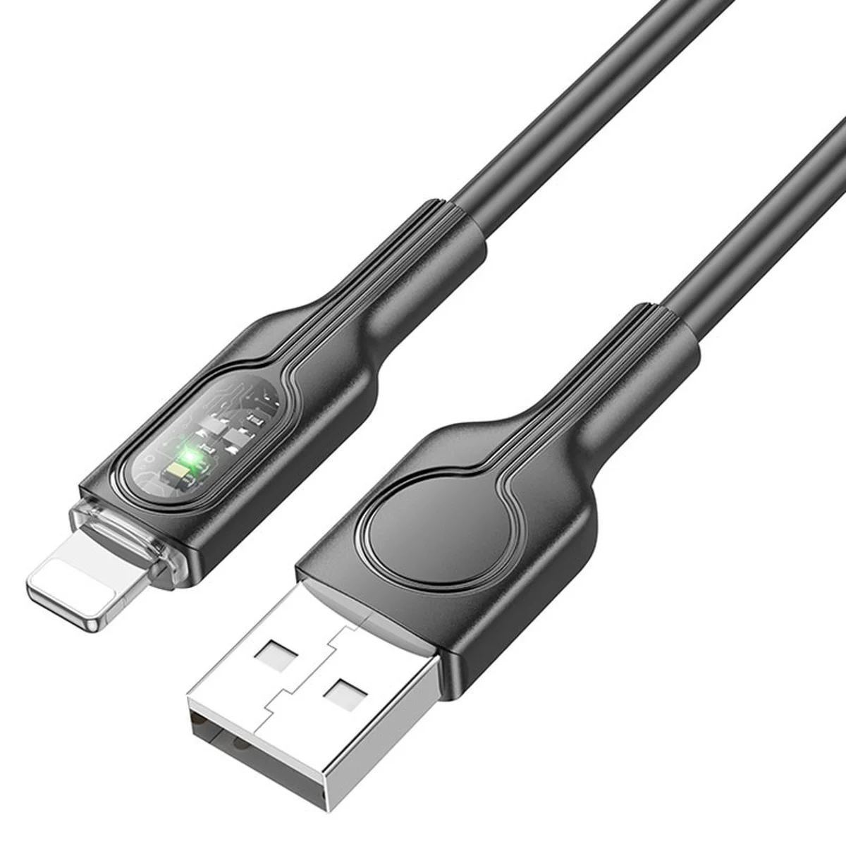 Дата кабель Hoco U120 Transparent explore intelligent power-off USB to Lightning (1.2m) Black