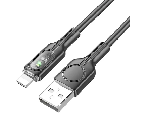 Дата кабель Hoco U120 Transparent explore intelligent power-off USB to Lightning (1.2m) Black