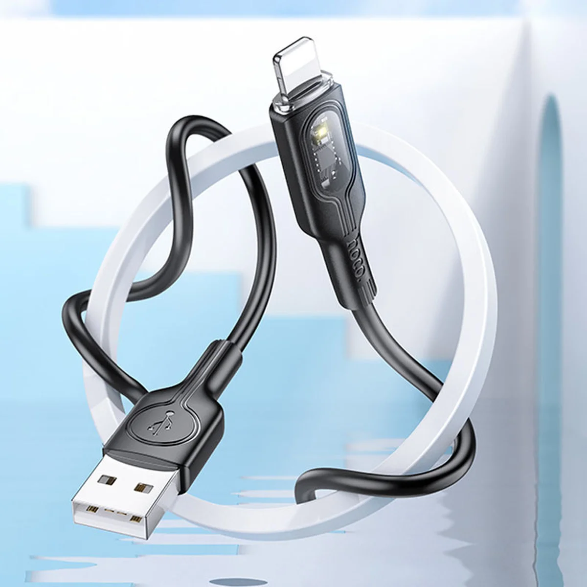 Дата кабель Hoco U120 Transparent explore intelligent power-off USB to Lightning (1.2m) Black