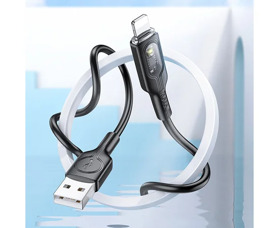 Дата кабель Hoco U120 Transparent explore intelligent power-off USB to Lightning (1.2m) Black