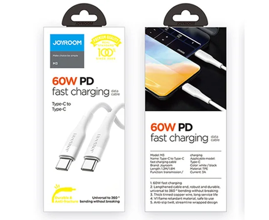 Дата кабель Joyroom S-1230M3 Type-C to Type-C 60W (1.2m) Белый