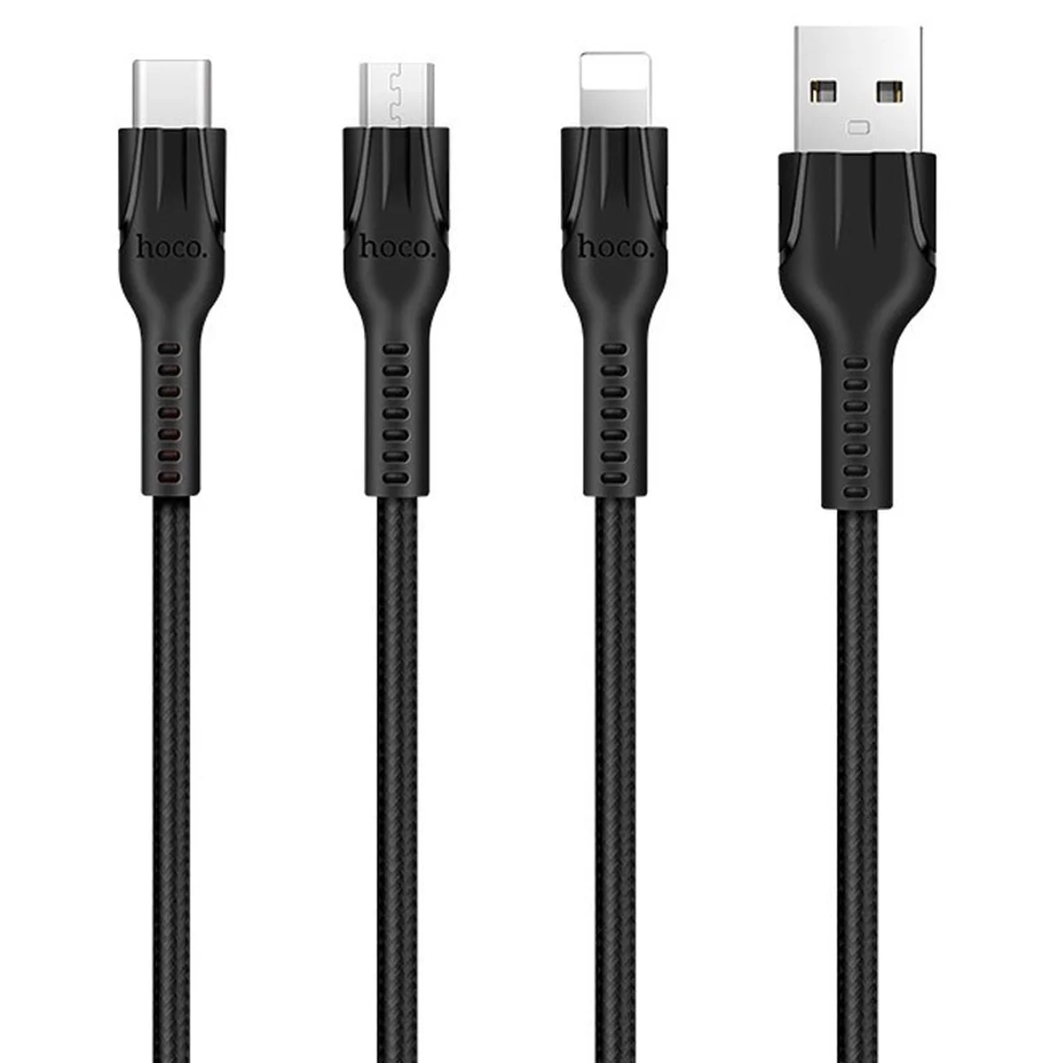 Дата кабель Hoco U31 "Benay" 3in1 Lightning -MicroUSB-Type-C (1.2m) Чорний