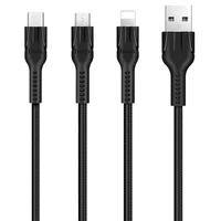 Дата кабель Hoco U31 "Benay" 3in1 Lightning -MicroUSB-Type-C (1.2m) Чорний