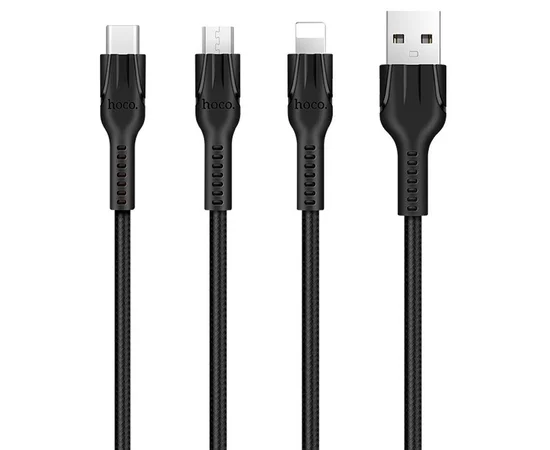 Дата кабель Hoco U31 "Benay" 3in1 Lightning -MicroUSB-Type-C (1.2m) Черный