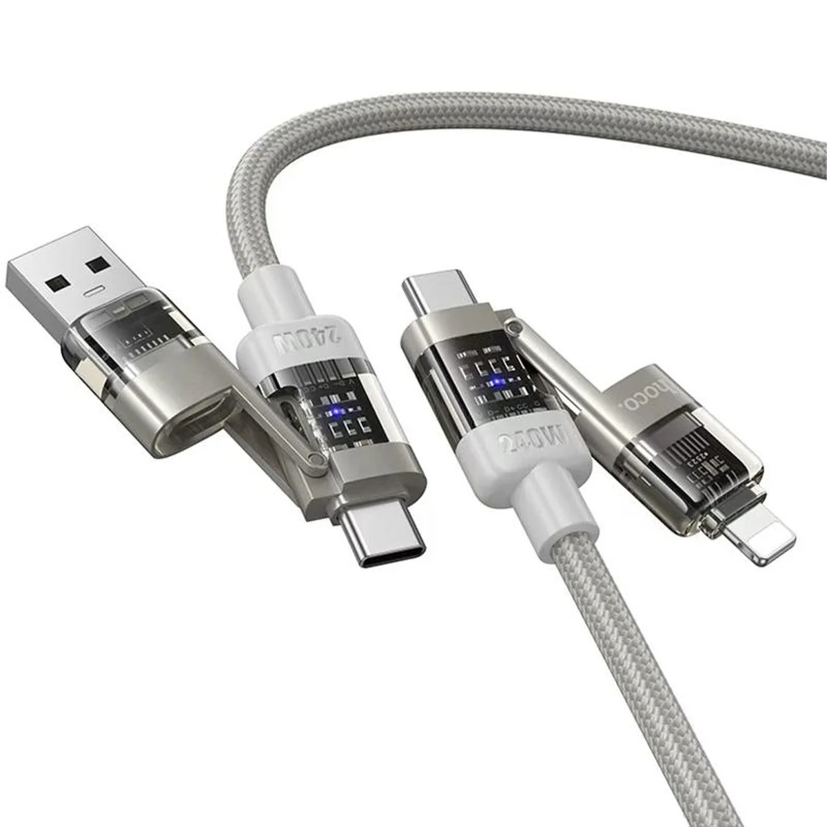 Дата кабель Hoco U151 Goldsmith 4in1 Type-C для USB/Type-C для Lightning 240W (1.2m) Gray