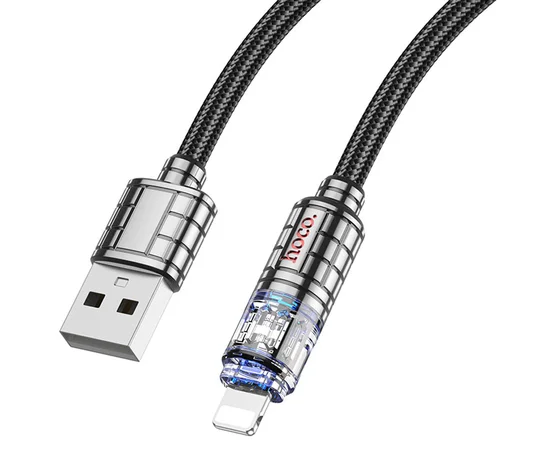 Дата кабель Hoco U122 Lantern Transparent Discovery Edition USB to Lightning Black