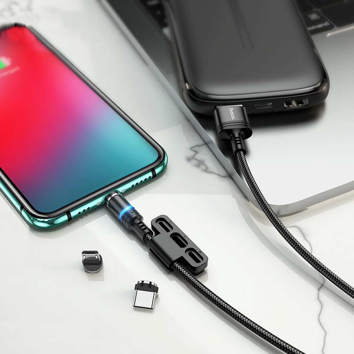 Дата кабель Hoco DU42 Magnetic 3in1 Lightning-microUSB-Type-C (1m) Черный