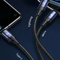 Дата кабель Usams US-SJ511 U71 All in One Aluminum Alloy USB + Type-C to Triple Head 3in1 100W(1.2m) Black