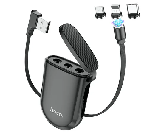 Дата кабель Hoco S50 Magnetic 3in1 Lightning-microUSB-Type-C (1m) Черный