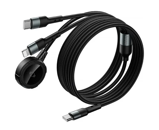 Дата кабель Hoco CW64 3in1 Type-C to iWatch/Lightning/Type-C 15W (1.2m) Black