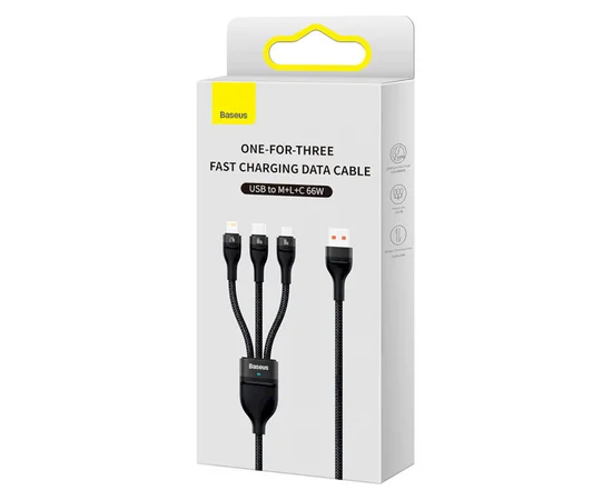 Дата кабель Baseus Flash Series 2 USB to MicroUSB-Lightning-Type-C 66W (1.2m) (CASS04000) Black